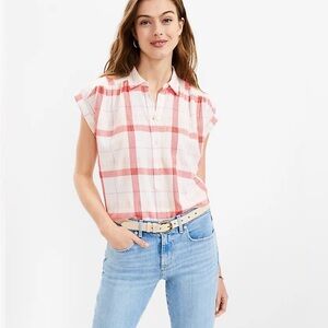 Loft Plaid Dolman Henley Top